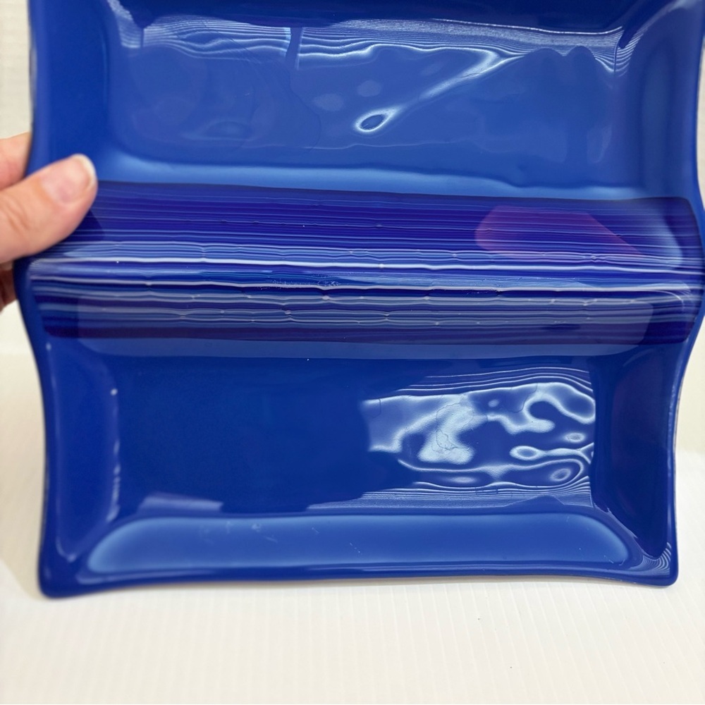 Cobalt Blue Fused Glass Catch All -trinket Plate Dish Signed By Artist - Picture 3 of 9